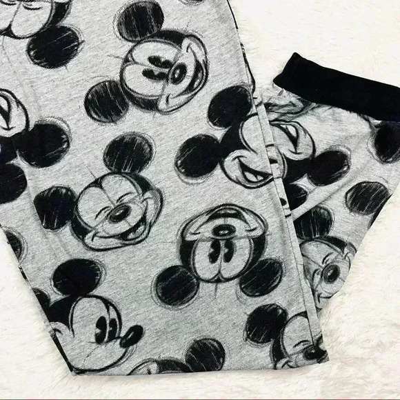 Disney Mickey Mouse Gray & Black Drawstring Cotton Blend Pants Size L - Picture 6 of 14